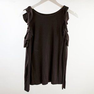 Bailey 44 Tinkerbell Brown Cold Shoulder Ruffle Top